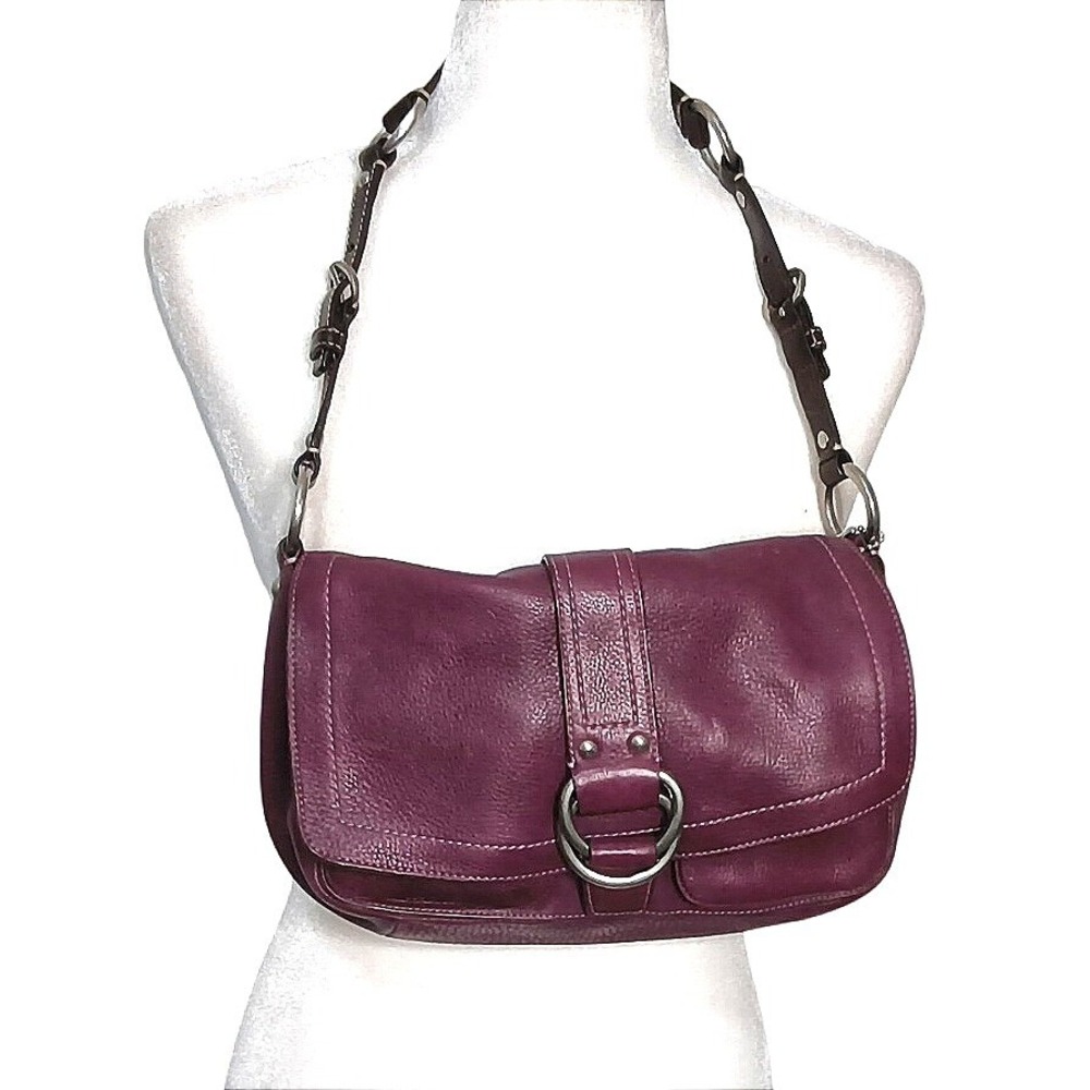 Vintage Coach Chelsea Flap Shoulder Bag Women Medium Wine Burgundy Leather
